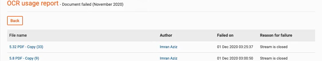 OCR Usage report failures